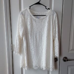Isaac Mizrahi White Lace Blouse Medium